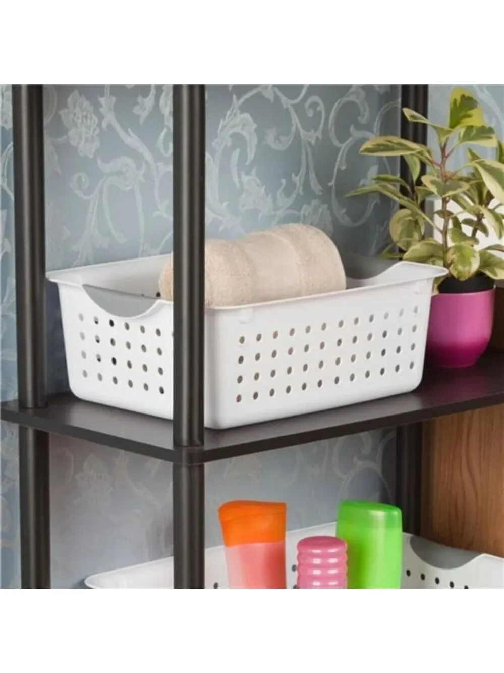 White Plastic Storage Bins Set of 6 Medium Closet Cabinet Countertop Organizer